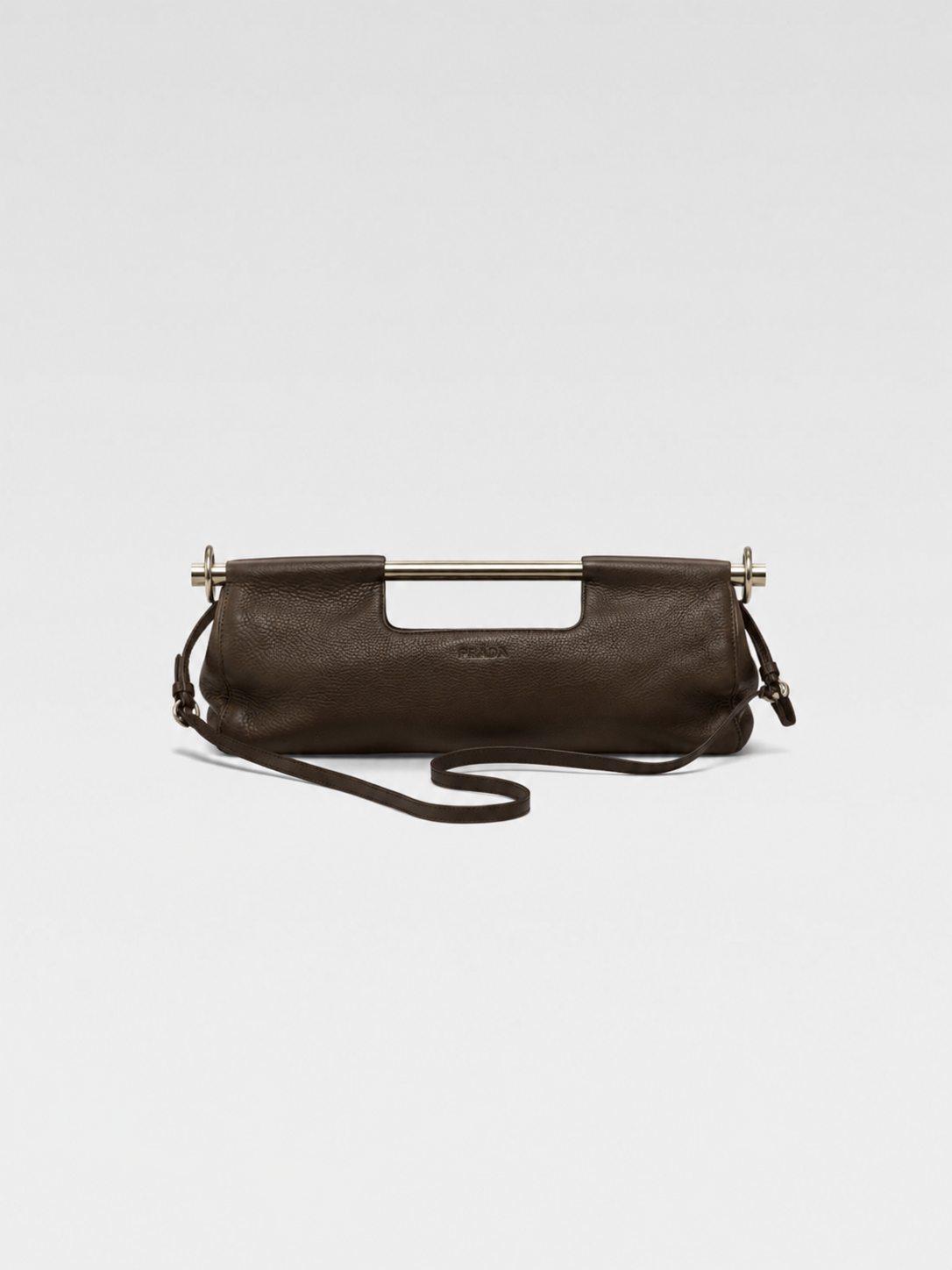 Prada 2003 Runway Leather Metal Bar Bag – Brown Vintage Prada Top Handle & Crossbody Bag
