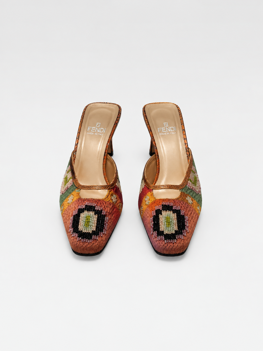 Fendi Vintage Beaded Embroidered Mule Heels