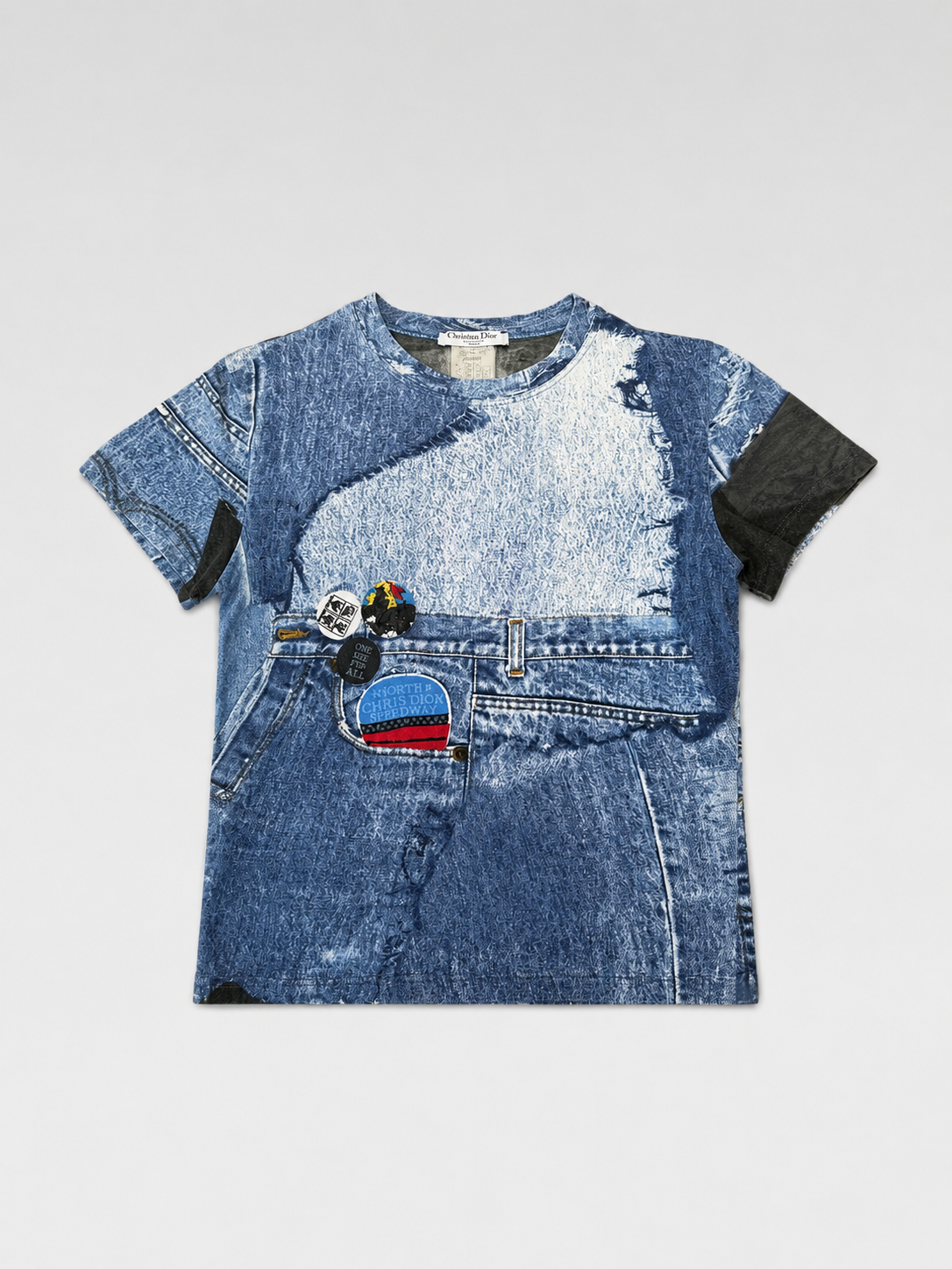 Christian Dior by John Galliano Vintage Denim Trompe-l’œil Badge Print T-Shirt