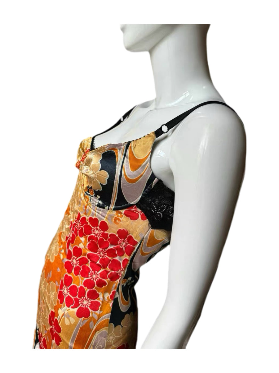 Dolce & Gabbana Y2K Runway Silk Oriental Print Lace Slip Dress – Rare Archive Corset Mini Dress