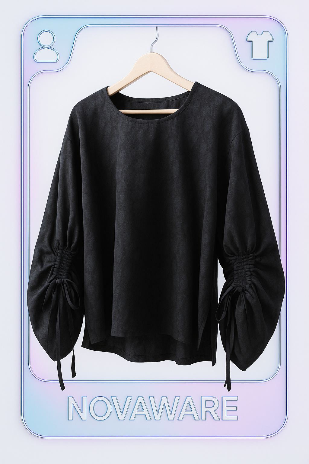 UMA WANG “TOIVO” Black Ruched Sleeve Top