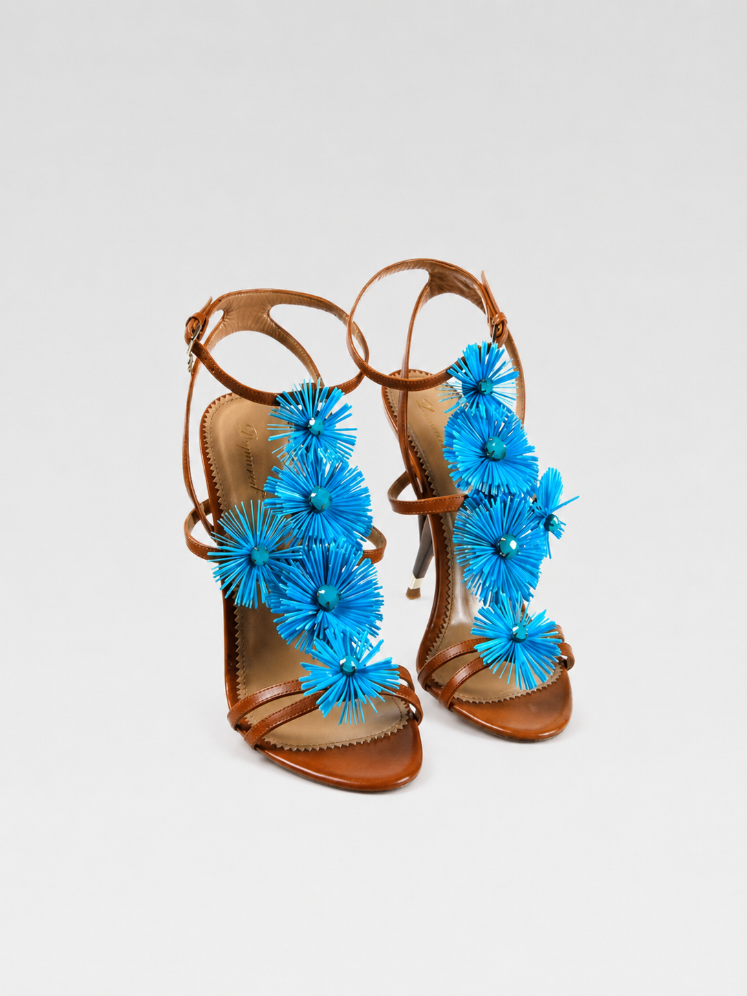 Dsquared2 Blue 3D Floral High Heel Sandals Leather Strappy Heels Rare Statement Shoes IT 38