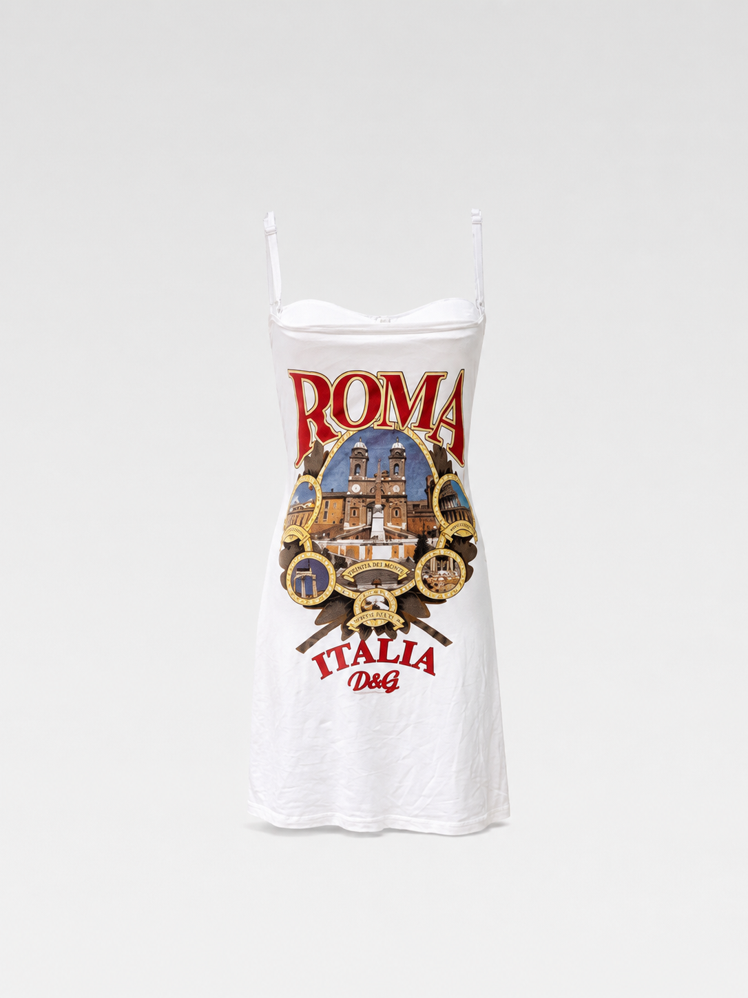 Dolce & Gabbana S/S 2003 “ROMA ITALIA” Graphic Bustier Slip Dress – Rare Rome Landmark Print Archive Piece