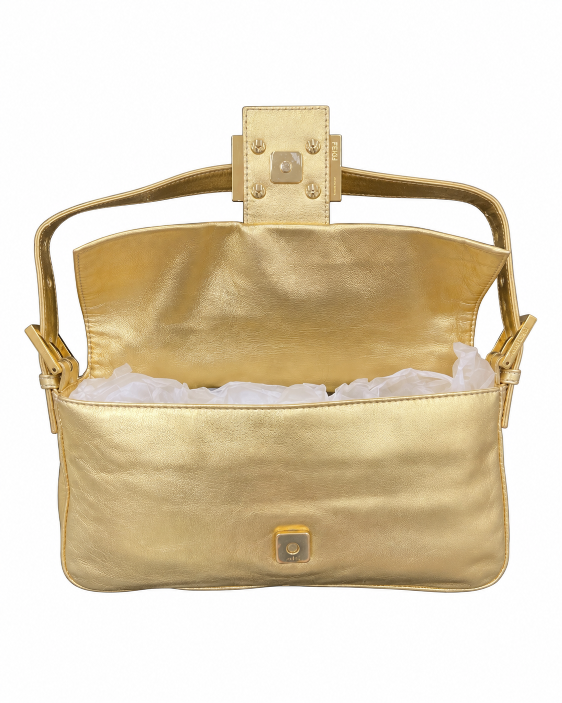 Fendi Gold Leather Baguette Shoulder Bag – Carrie Bradshaw’s Sex and the City Iconic Style