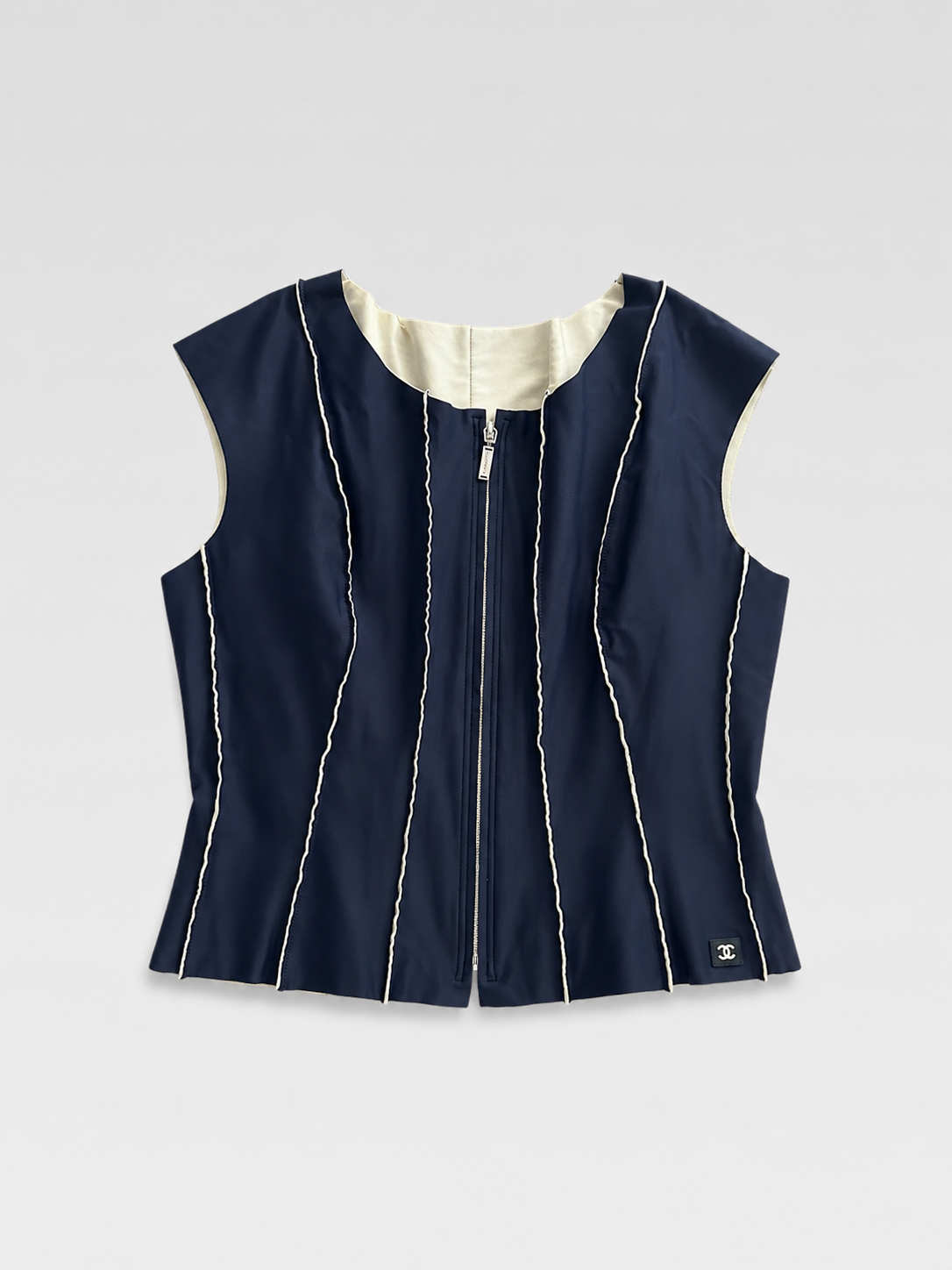 Chanel 1999 Runway Navy Technical Stretch Vest CC Logo Rare Vintage Piece