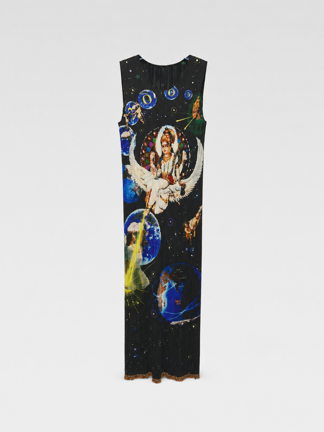 Issey Miyake Pleats Please Cosmic Print Dress Vintage Pleated Maxi Deity Universe Print Rare