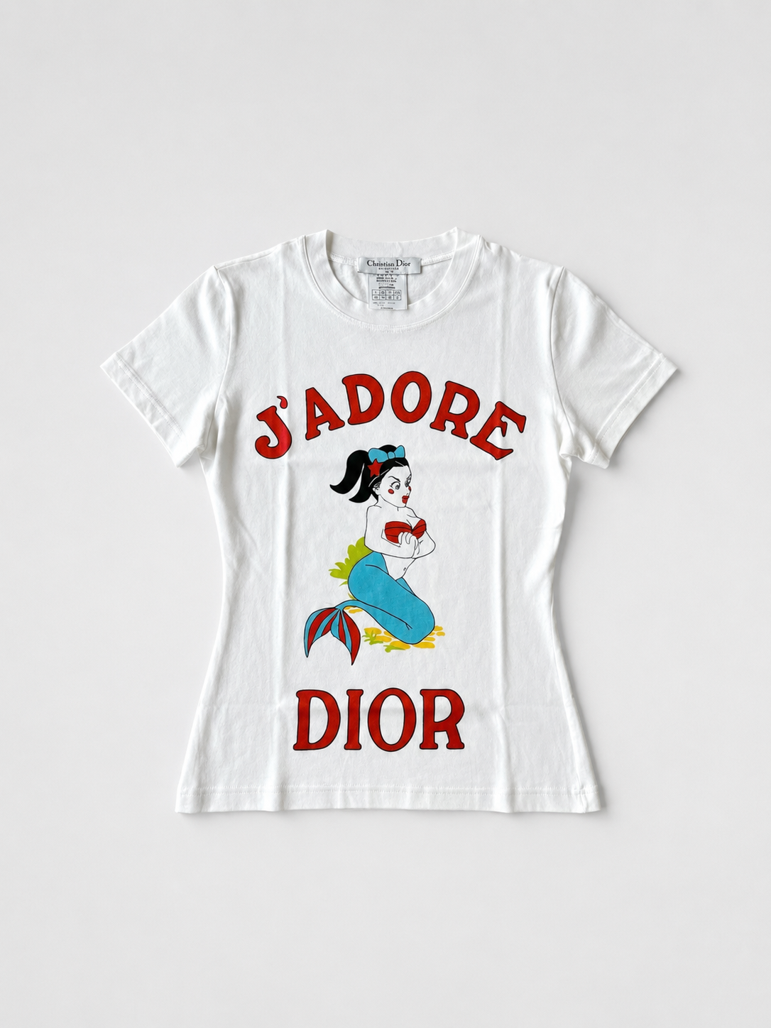 Christian Dior by John Galliano 2000s “J’Adore Dior” Mermaid Graphic Baby Tee Rare Vintage Archive Top