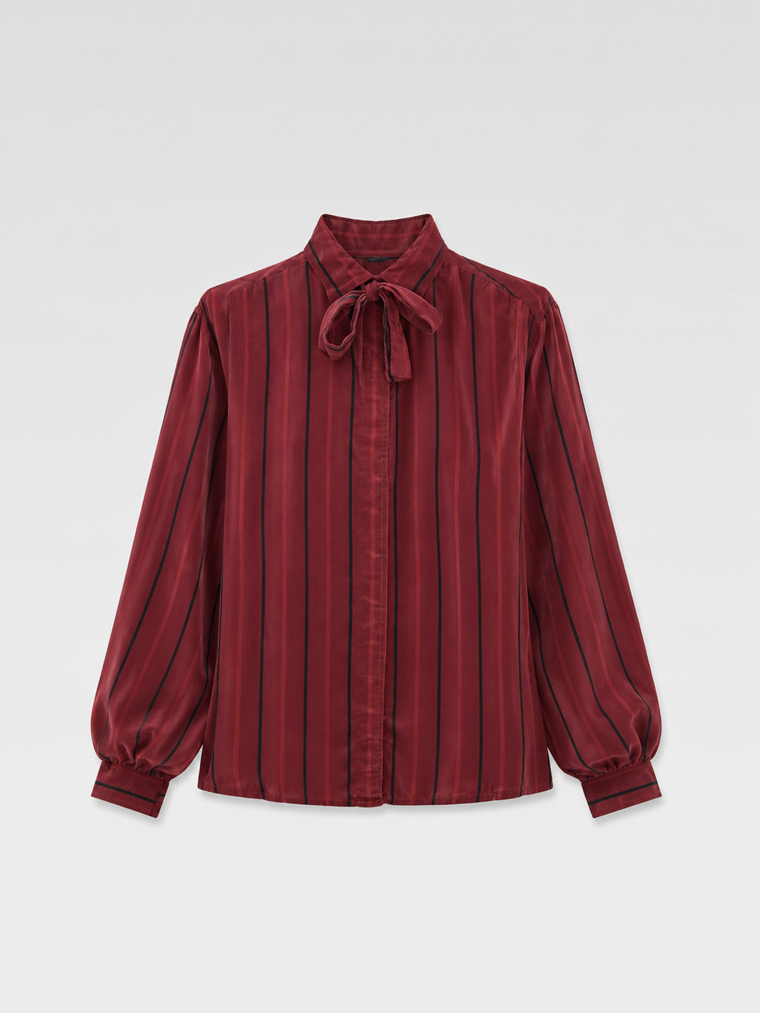 Gucci Vintage Burgundy Silk Stripe Tie Blouse