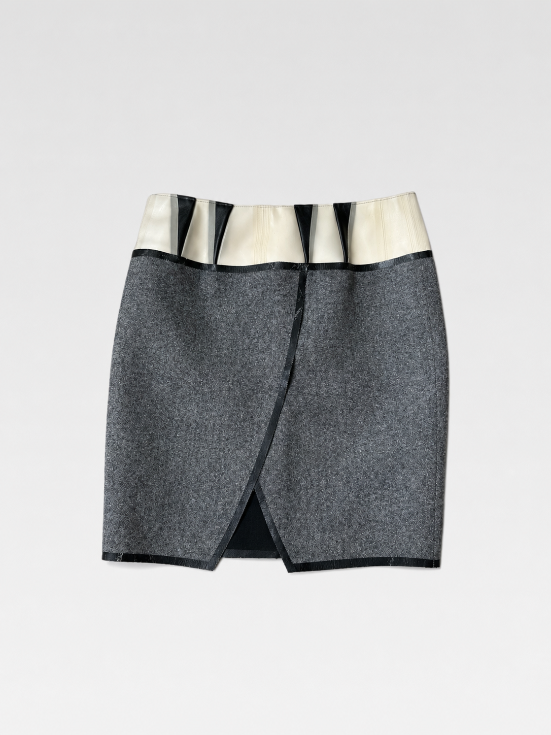 Balenciaga Vintage Asymmetric Wool Skirt PVC Pleated Waist Panel Deconstructed Hem Archive Skirt
