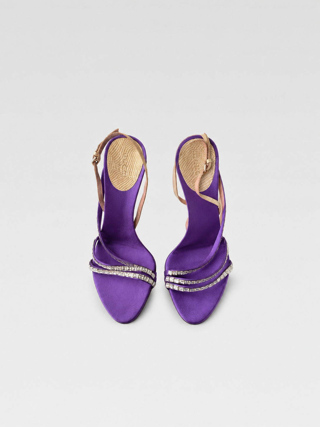 Gucci by Tom Ford 2004 Purple Silk Crystal-Embellished Heeled Sandals