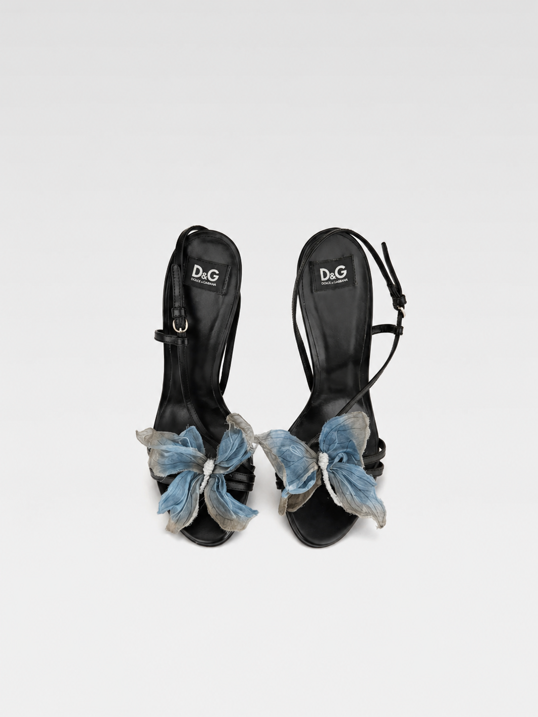 Dolce & Gabbana 1998 Runway Butterfly Silk Appliqué Heeled Sandals – Rare Vintage Strappy Stiletto Heels (Size 37.5)