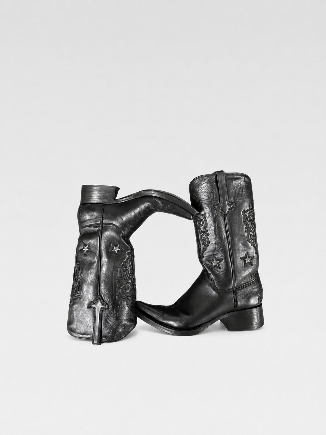 Chrome Hearts Black Leather Cowboy Boots Silver Star Detail Western Embroidered Rare Archive Men’s