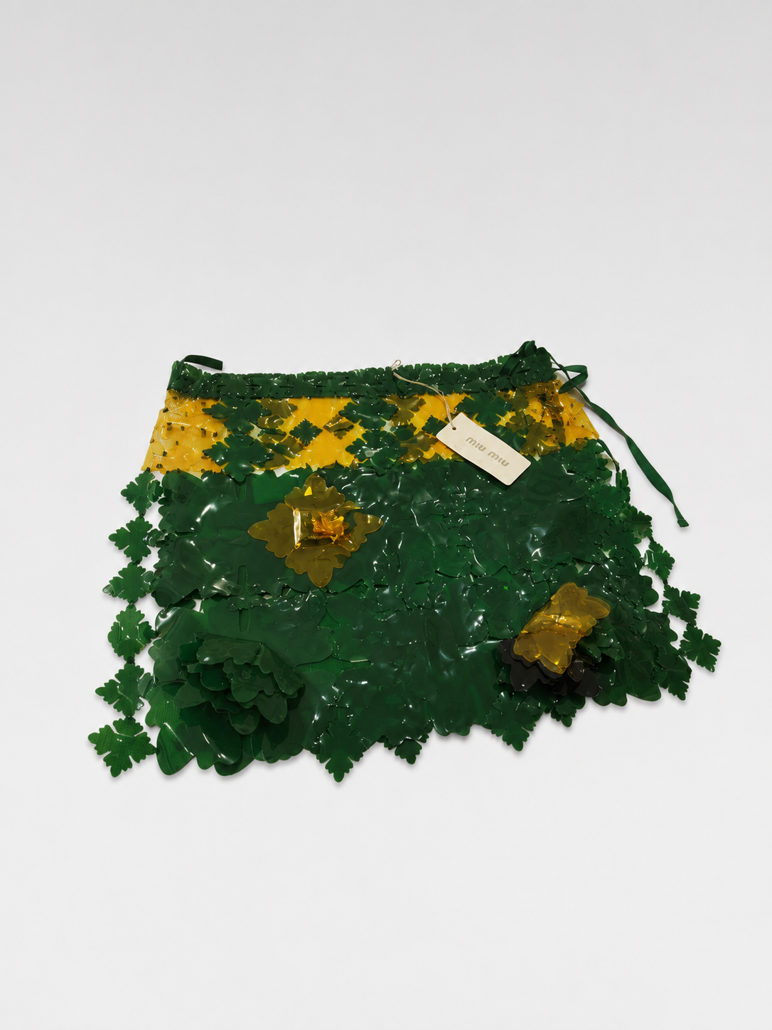 Miu Miu Runway PVC Floral Appliqué Mini Skirt Forest Green Archive Piece Limited Edition