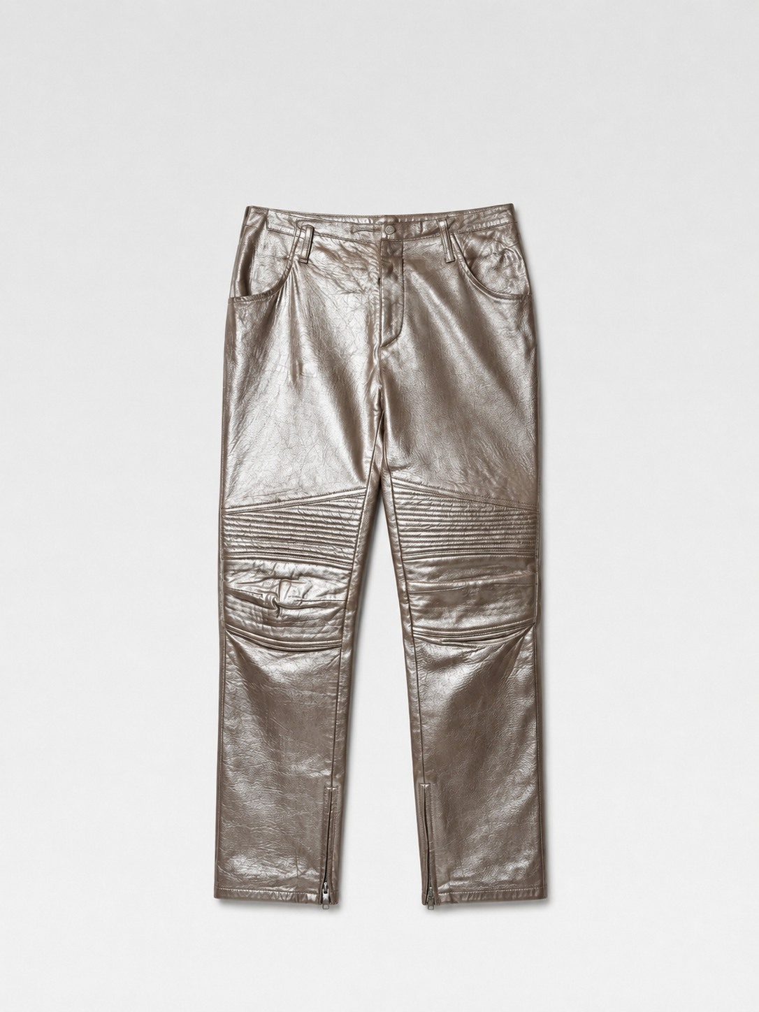 Helmut Lang 1999 Runway Metallic Leather Biker Pants – Archive Silver Industrial Minimalism Piece