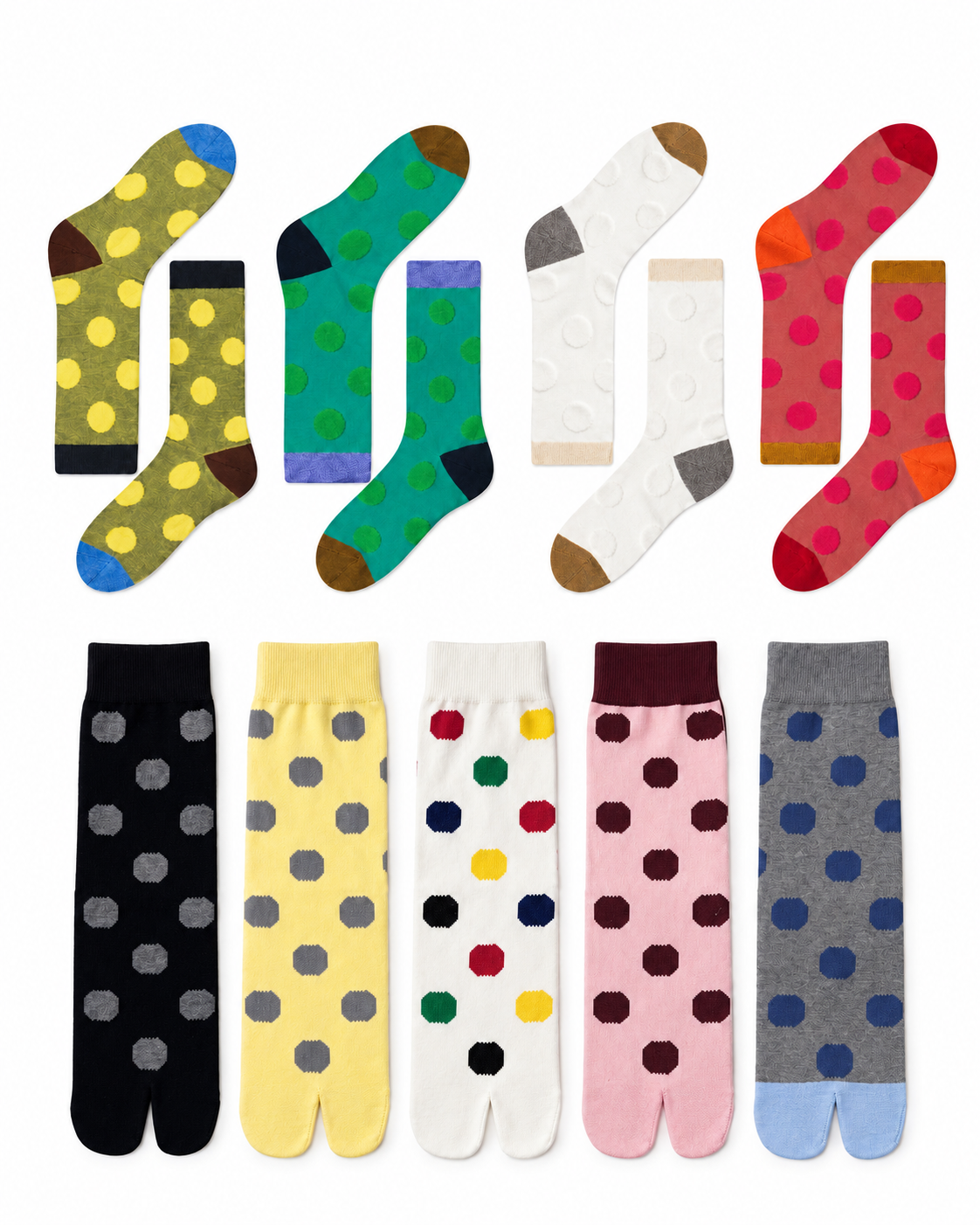 Curated Designer Stock Colorful Polka Dot Sock Bundle — 9-Pair Set