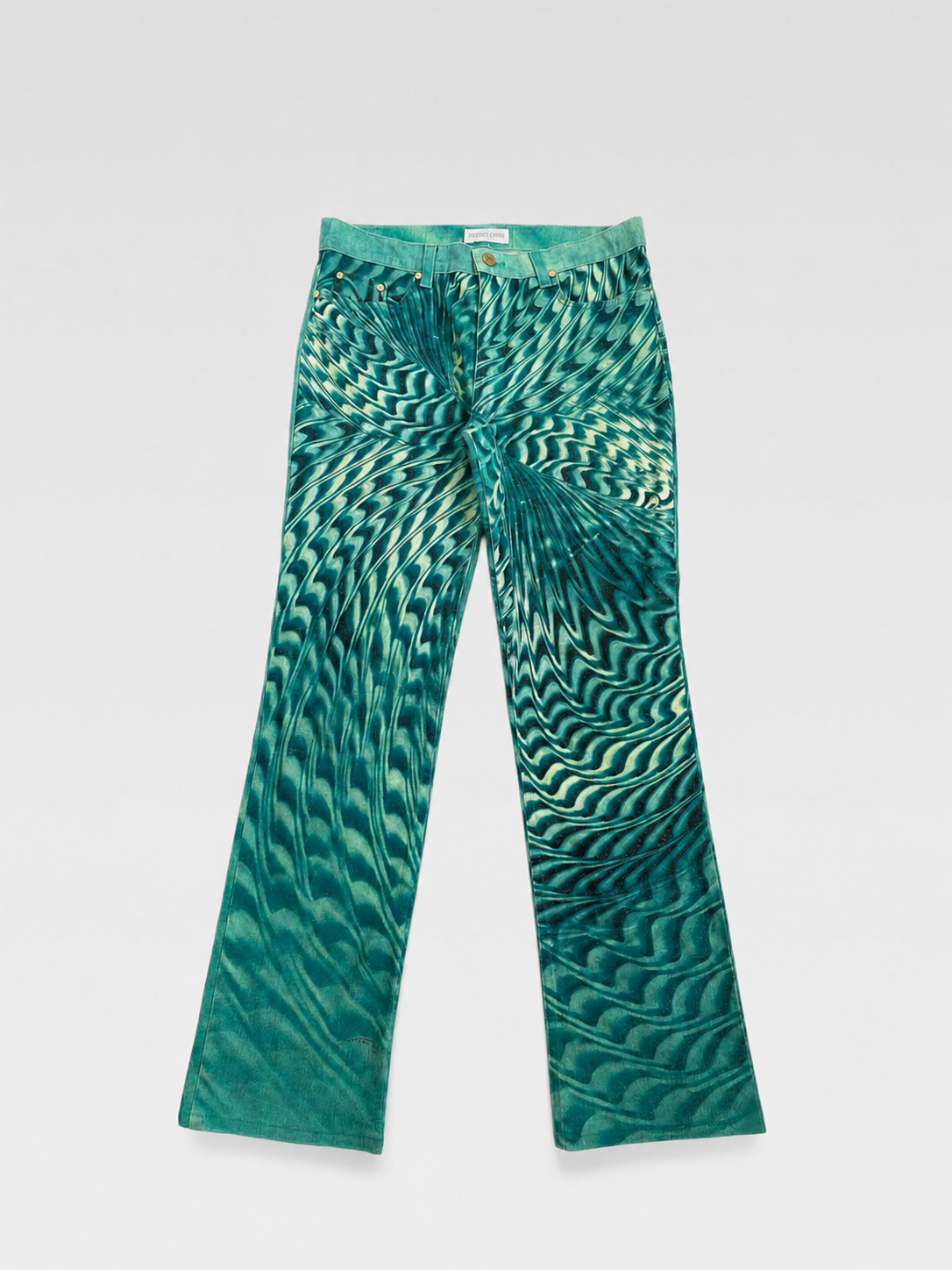 Roberto Cavalli 2001 Runway Pants – Psychedelic Houndstooth Print Glitter Low Rise Jeans Rare Archive Piece Made in Italy