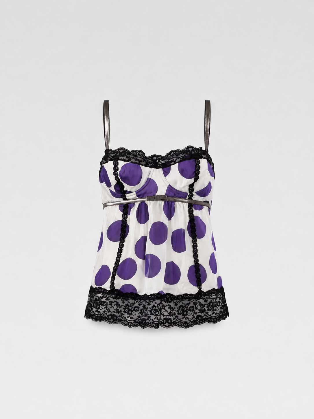 DOLCE & GABBANA Vintage Purple Polka-Dot Silk Lace Camisole Top