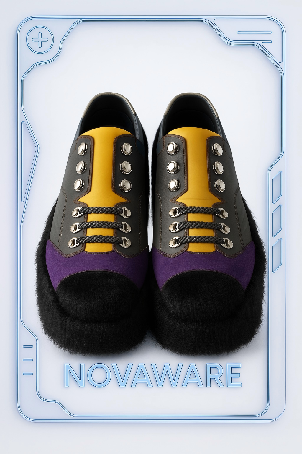 Fendi Multi-Panel Faux Fur Platform Sneakers (Purple-Yellow Mountaineer Hybrid in Faux Hair Sole)