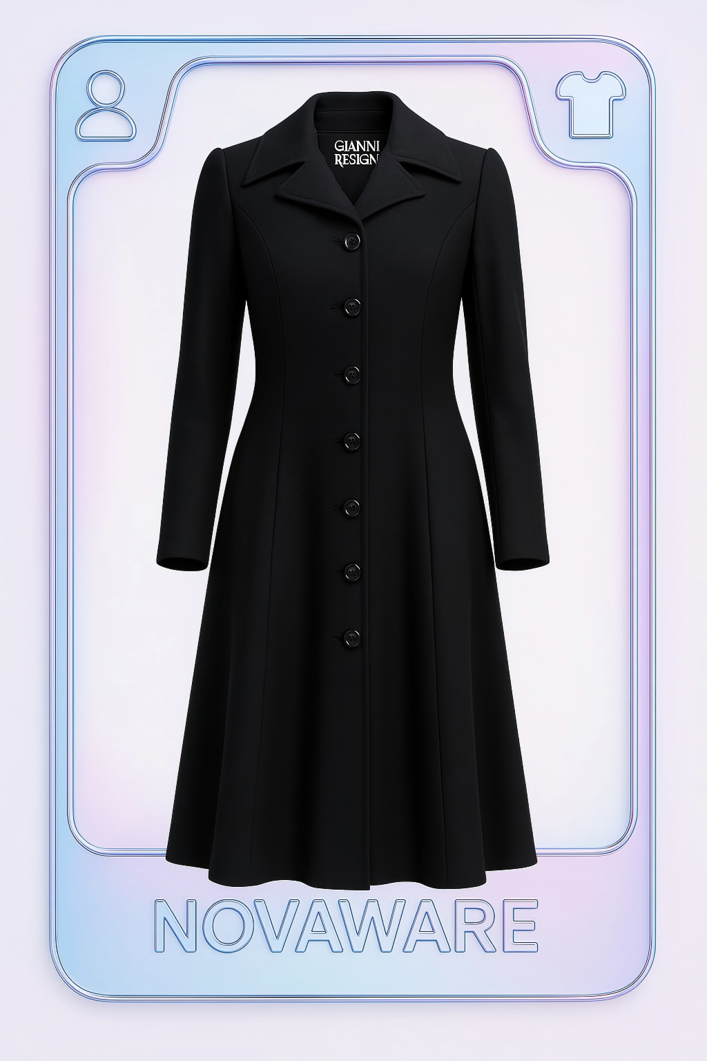 Gianni Versace Couture Vintage Black Wool Coat with Structured Collar & Full Button Front (Rare 90s Archive Piece)