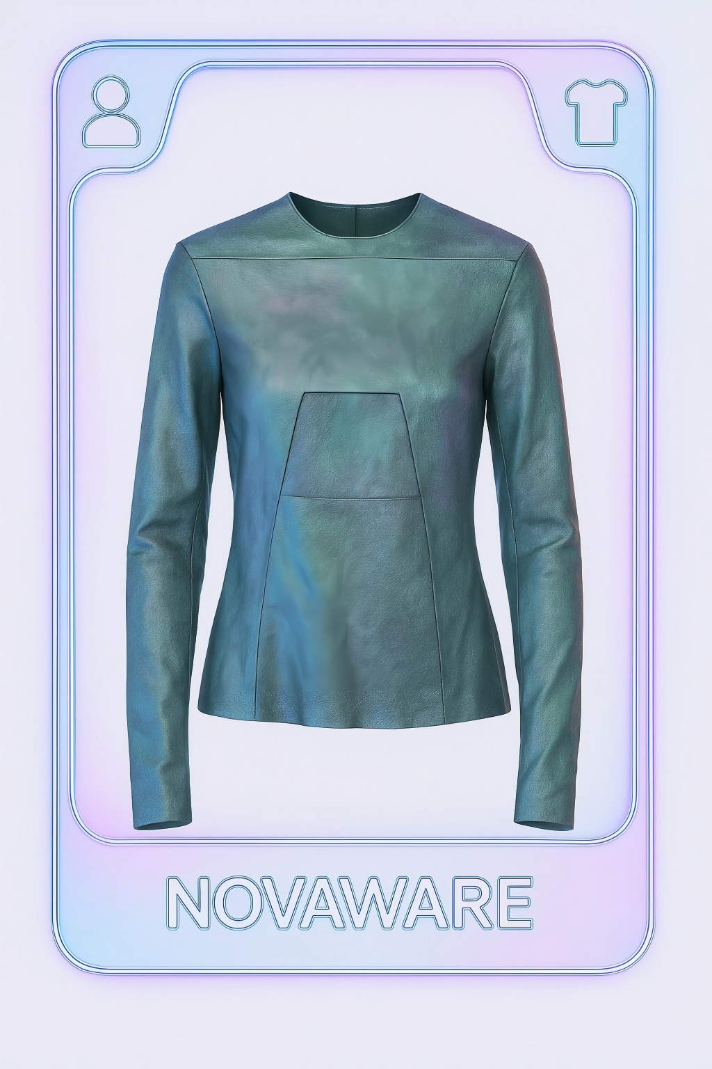 Rick Owens SS23 “EDFU” Iridescent Green Lamb Leather Fitted Panel Top with Back Zip Closure (Runway Look)