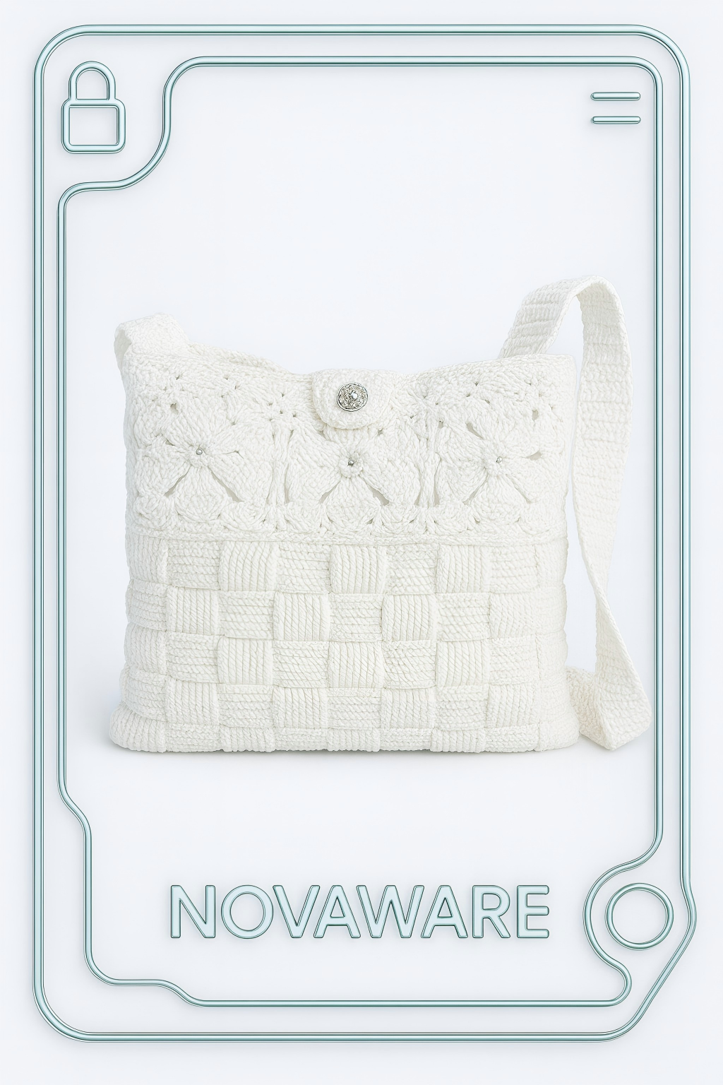 Chrome Hearts White Hand-Crocheted Crossbody Bag with Floral Knit Detail