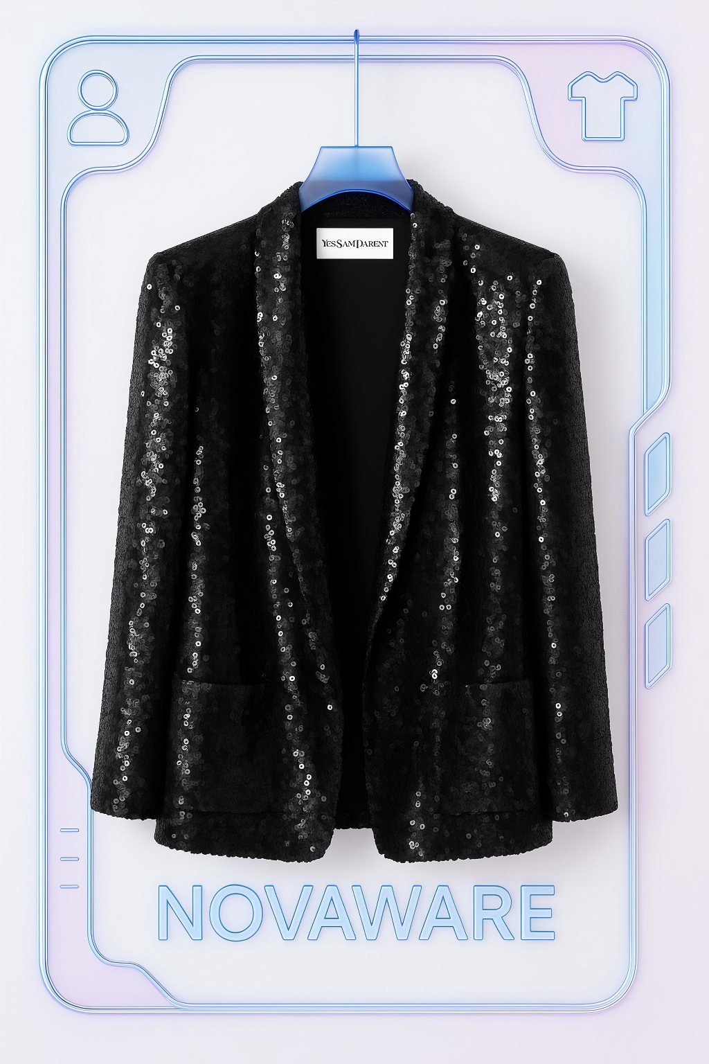Yves Saint Laurent S/S 2005 Black Sequin Shawl Lapel Jacket (Archival Runway Glam)