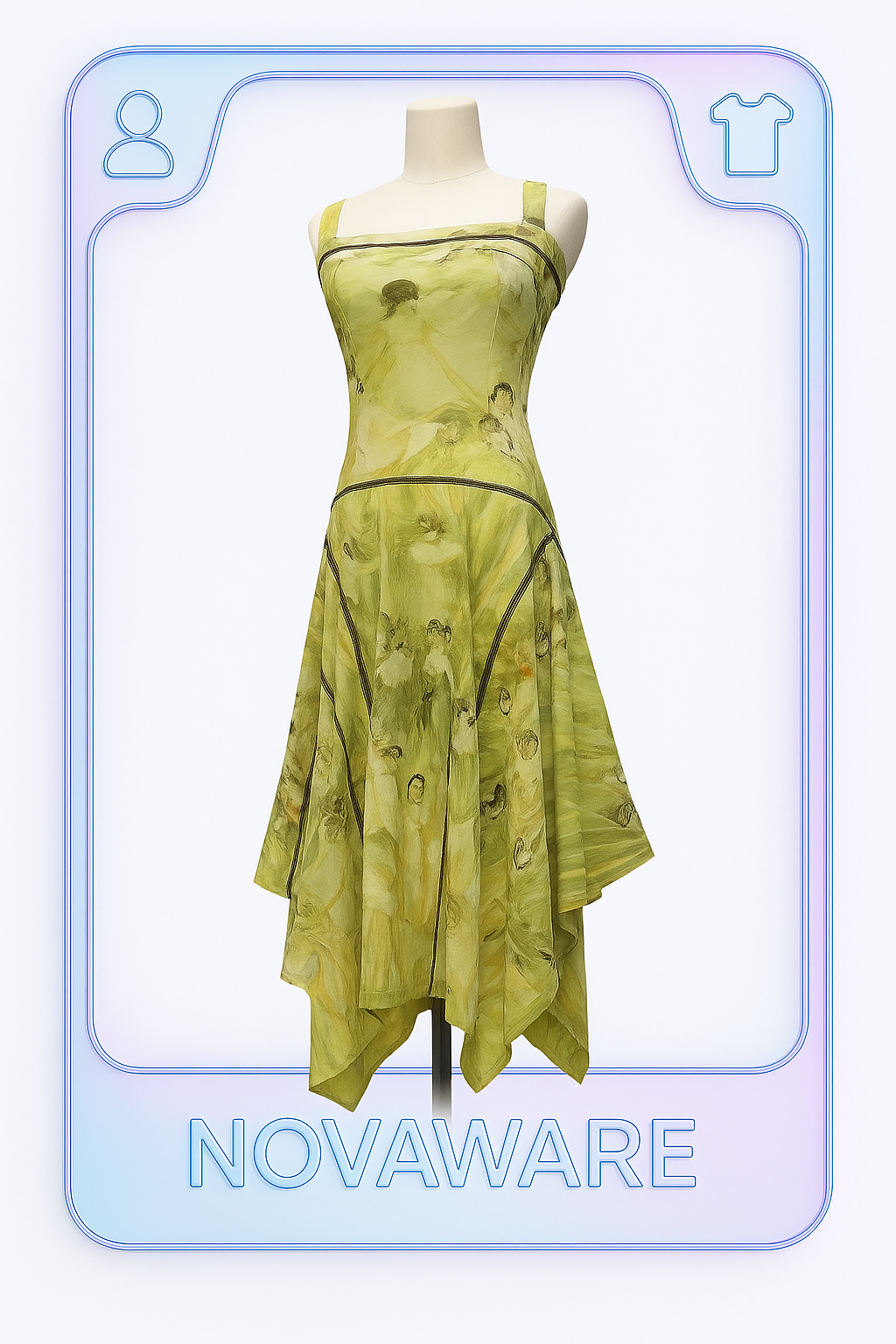 Jean Paul Gaultier Ballerina-Print Draped Mesh Dress with Asymmetric Hemline (Maille Femme, Vintage Size S)