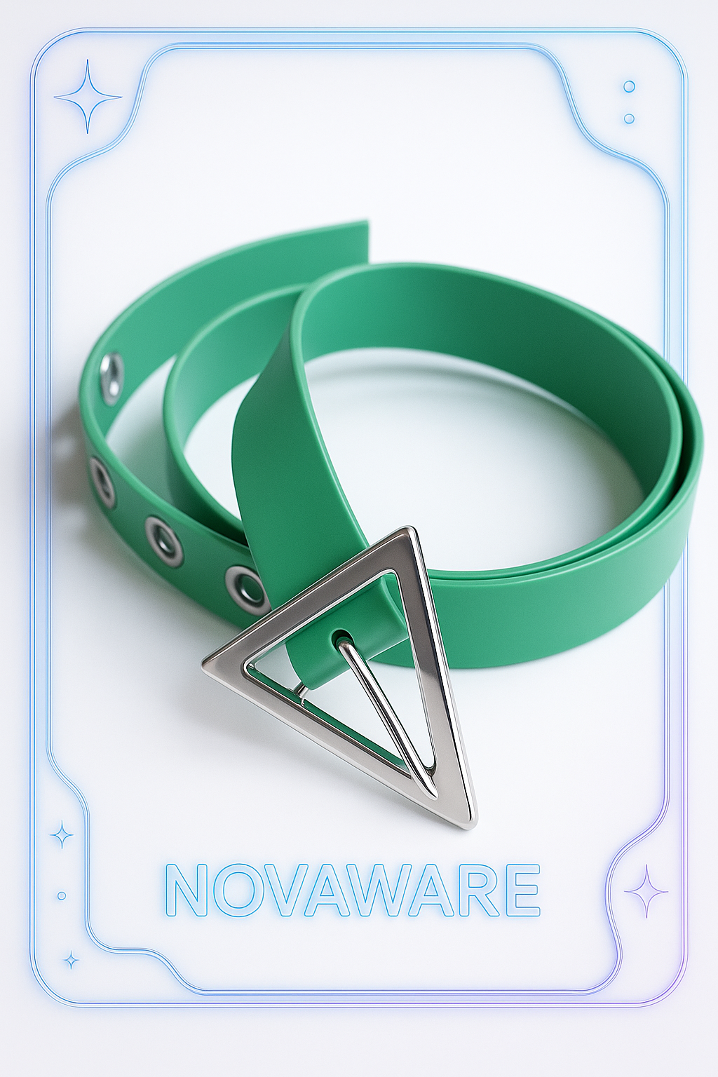 Bottega Veneta Green Grommet Triangle Buckle Leather Belt