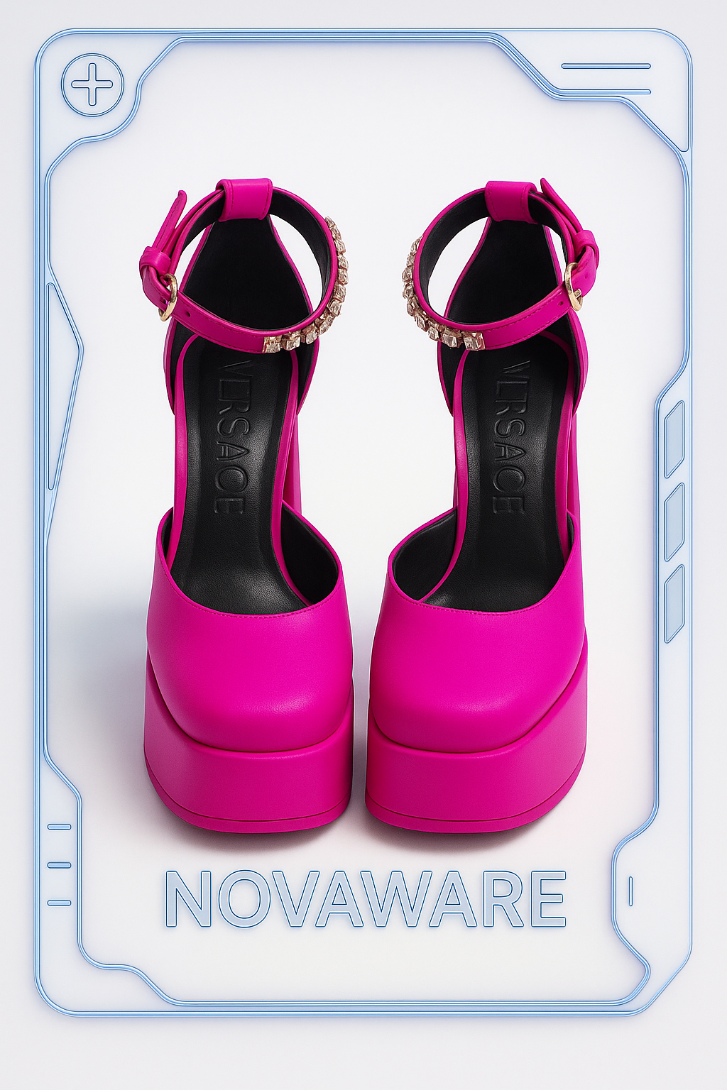 Versace Fuchsia Satin Platform Heels with Medusa Charms