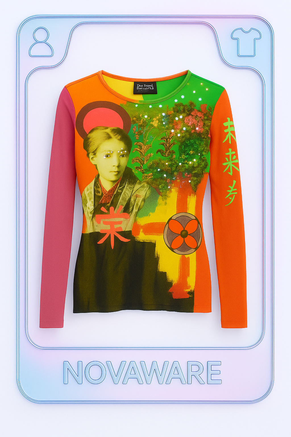 Jean Paul Gaultier Vintage Mesh Portrait Top with Chinese Characters