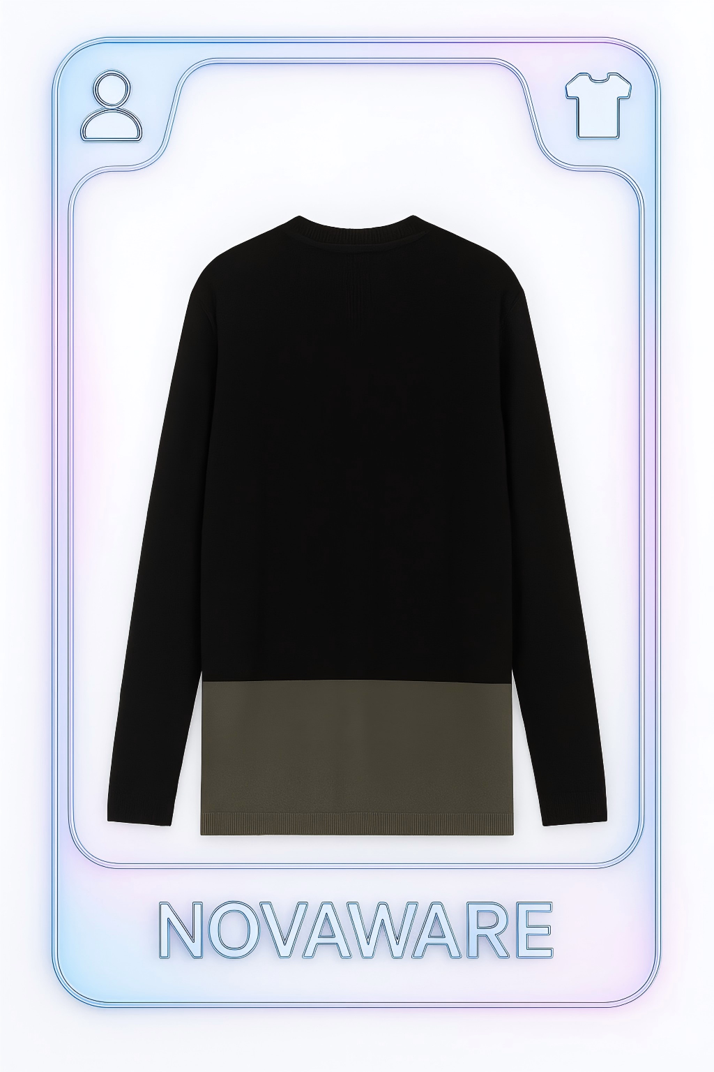 Rick Owens Black/Olive Panel Knit Long Sleeve Top