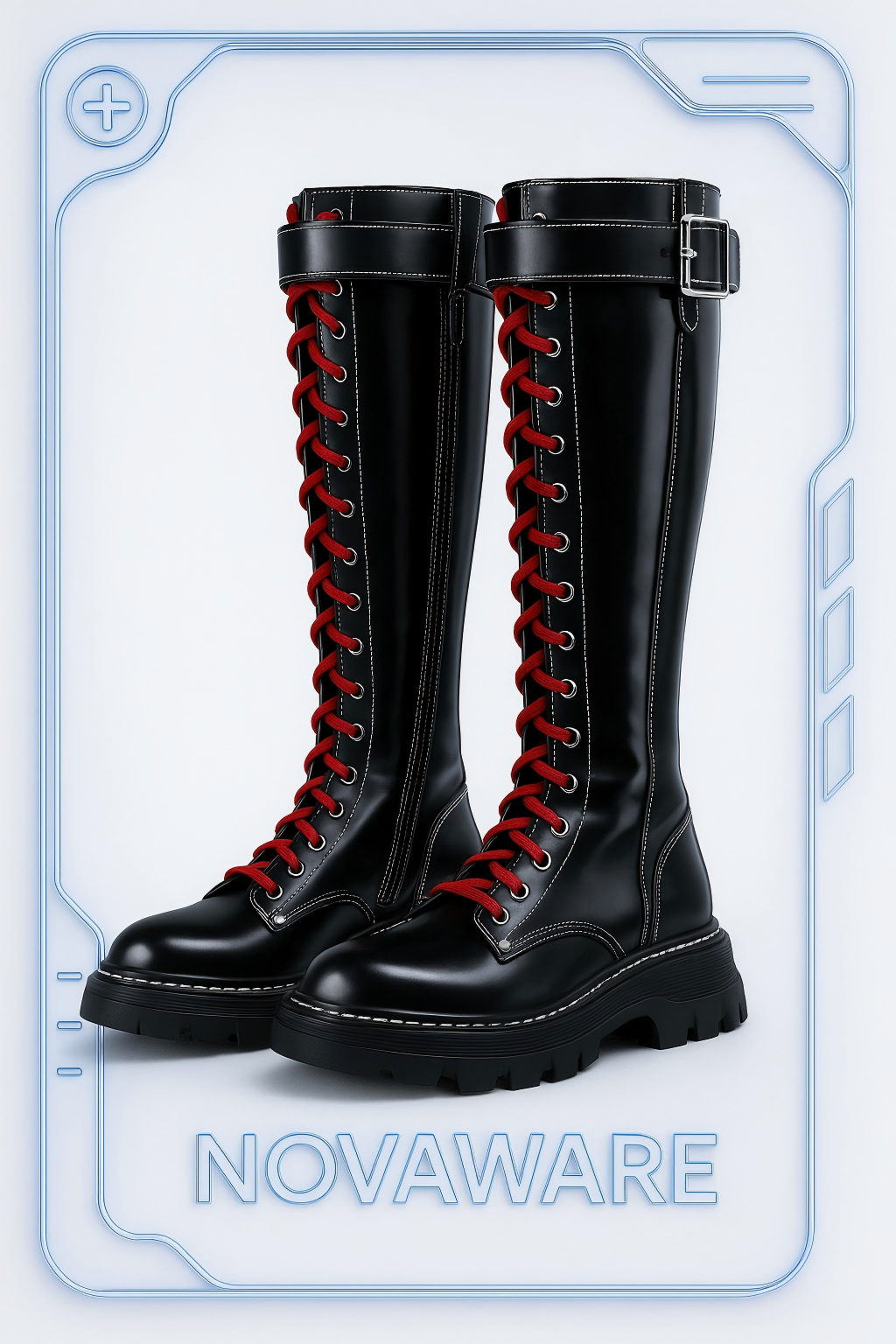 Alexander McQueen Red-Laced Combat Tall Boots