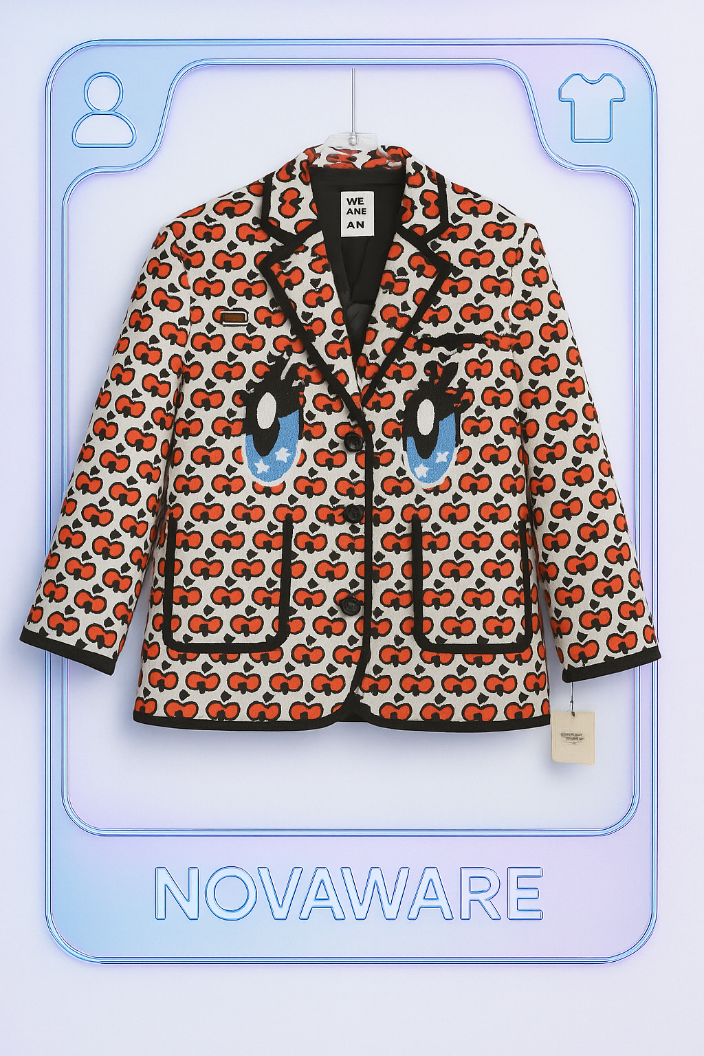 WE ANCHE AM “Build The Moon” Cartoon Eyes Embroidered Blazer – Graphic Pop Art Statement Jacket