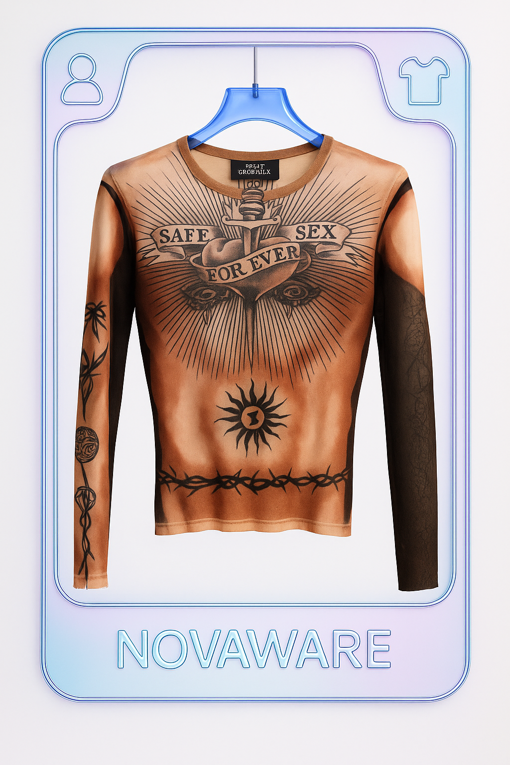 Jean Paul Gaultier S/S 1996 “Safe Sex Forever” Dragon Tattoo Mesh Top
