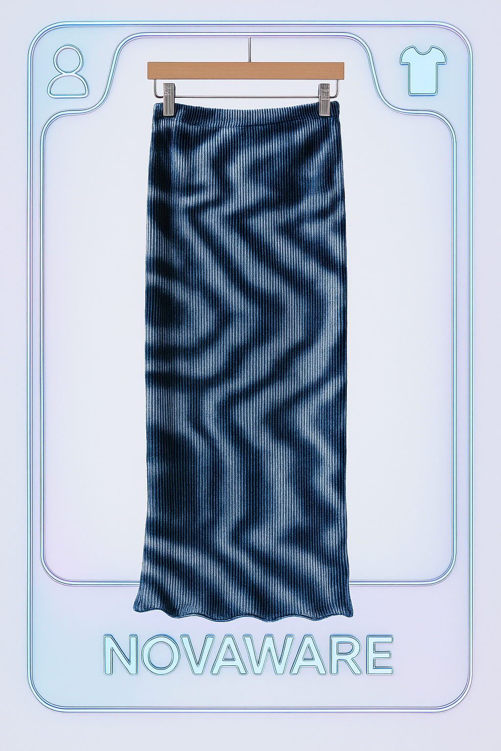 Issey Miyake Futuristic Blue Velvet Pleated Midi Skirt