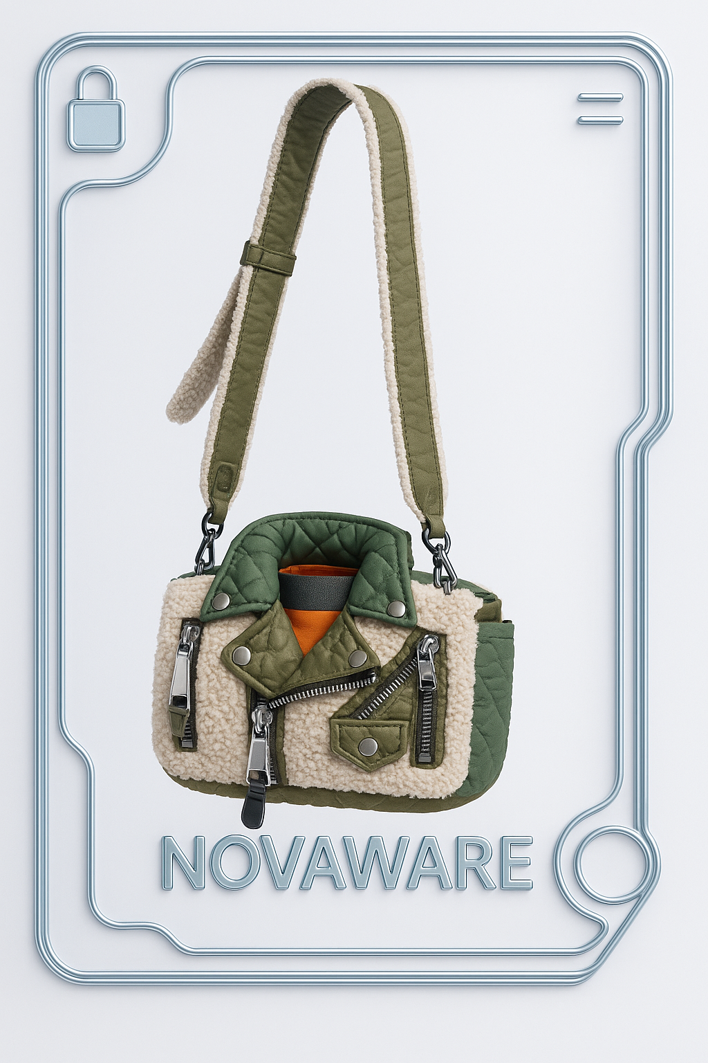 MOSCHINO Military Shearling Quilted Moto Crossbody Bag