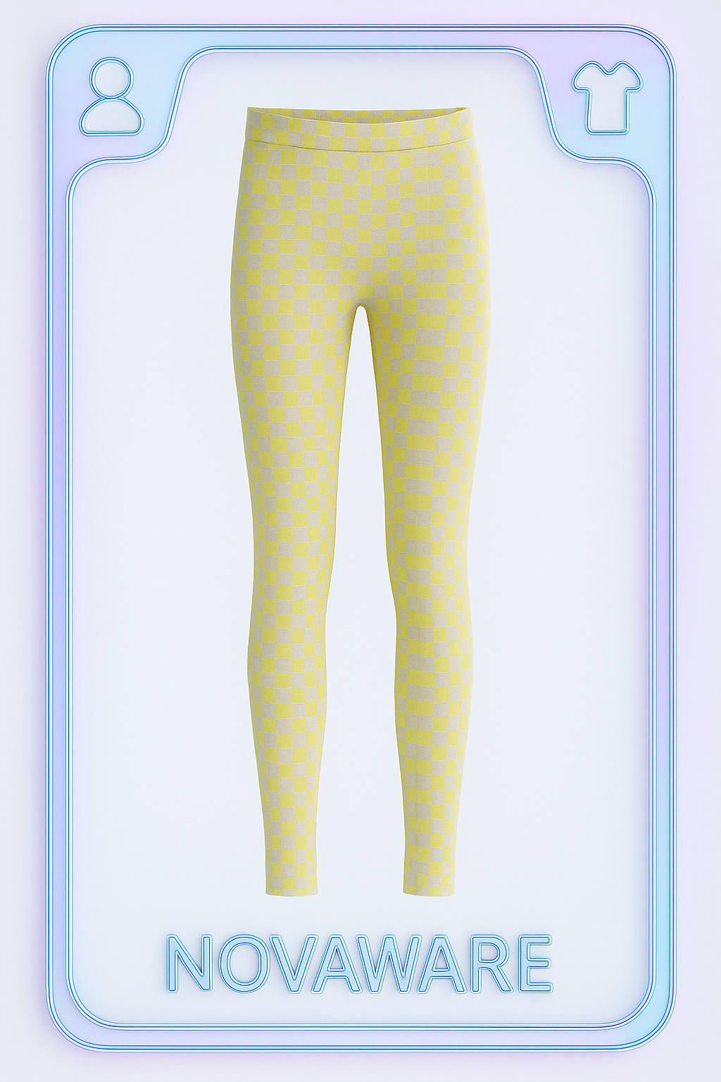 Off-White Yellow-Grey Checkered Knit Leggings