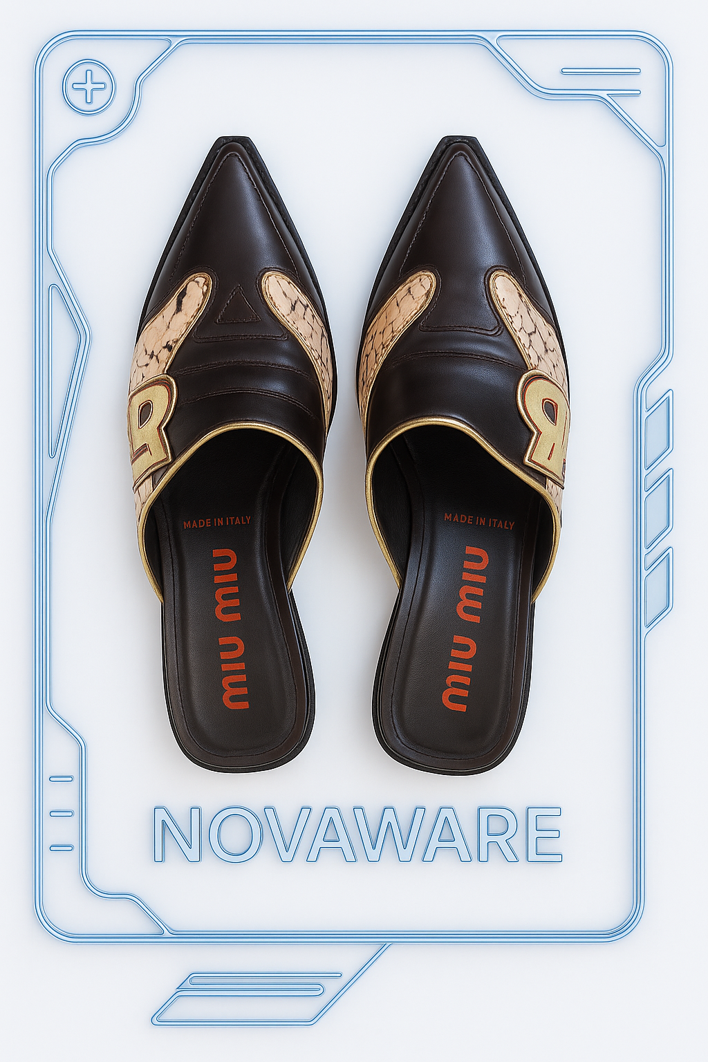 Miu Miu Y2K SS2000 Runway Sporty Snake Print Leather Number "3" Pointy Mules