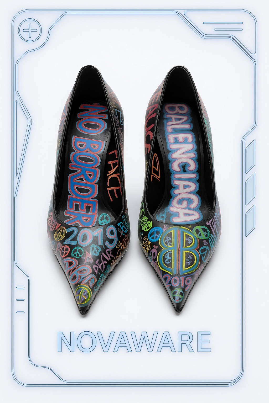Balenciaga Graffiti Print Pointed-Toe Pumps – Black Multicolor