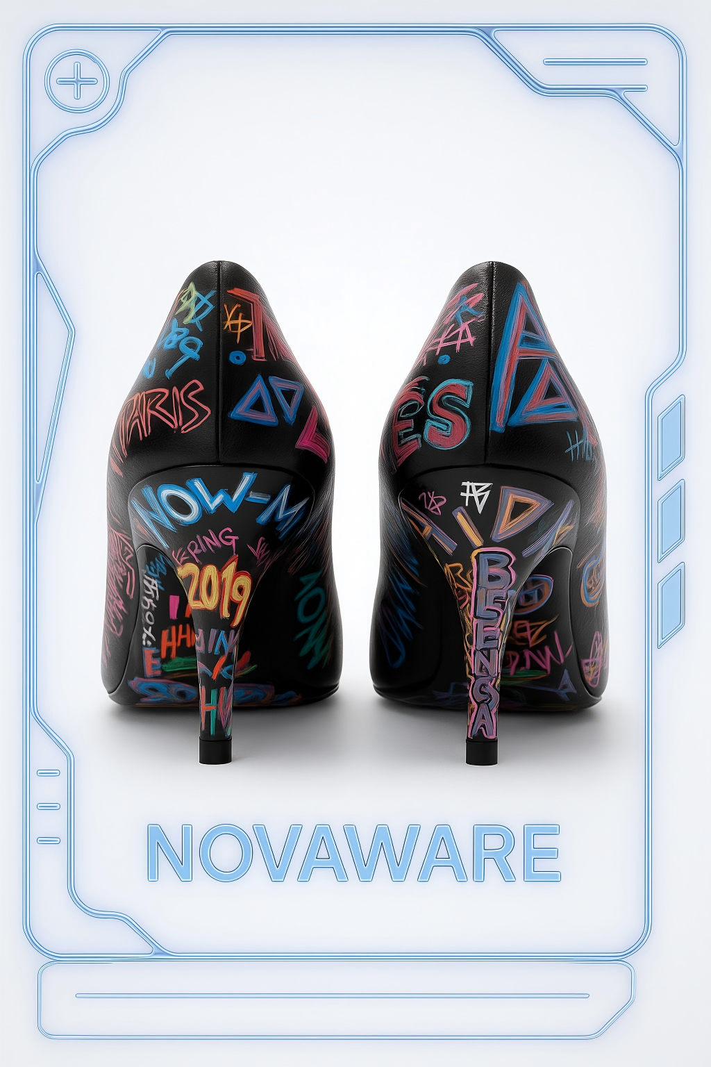 Balenciaga Graffiti Print Pointed-Toe Pumps – Black Multicolor