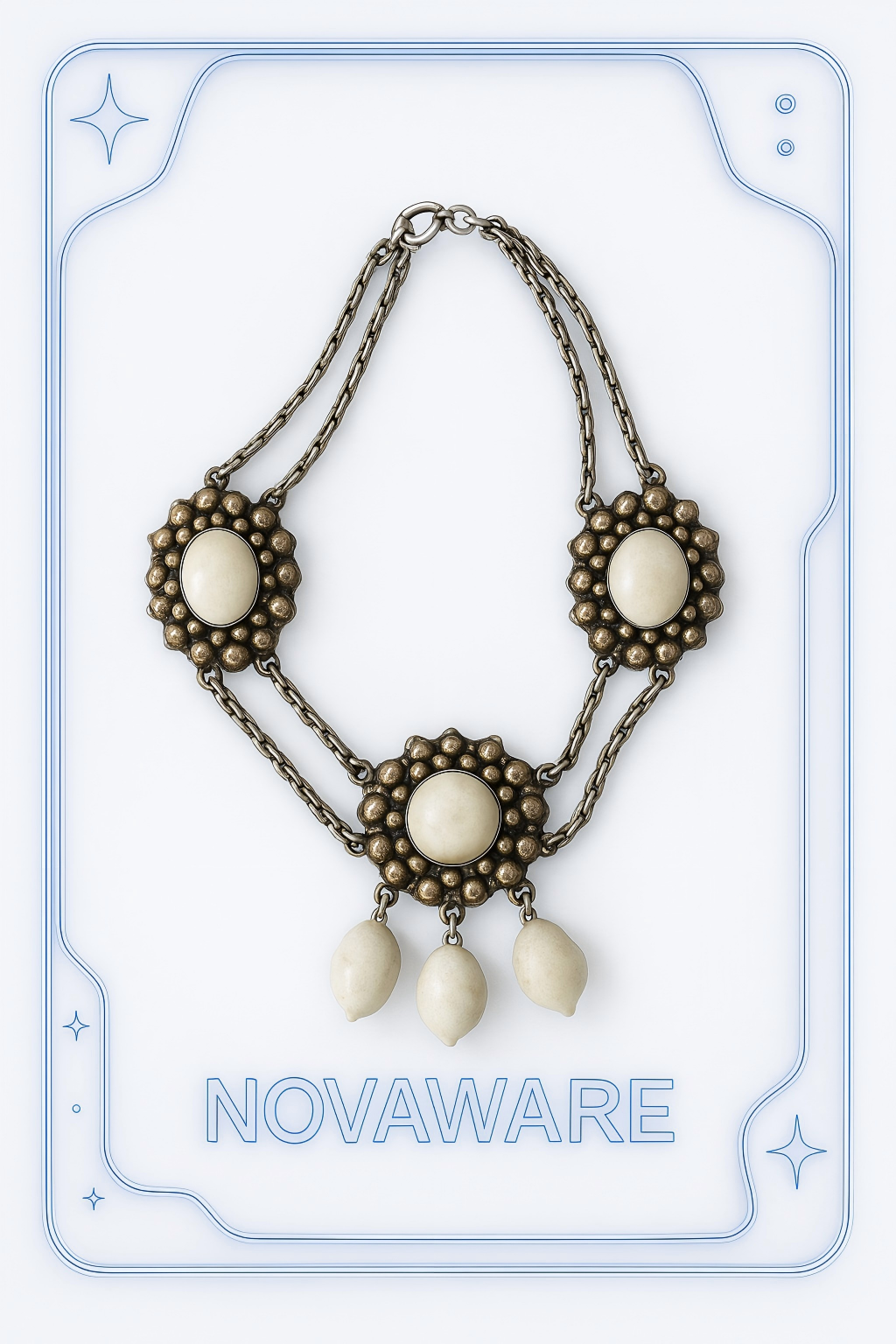 Chantal Thomass Vintage Triple Medallion Shell Necklace with Layered Chains & Dangle Drops (Rare Archive Jewelry)