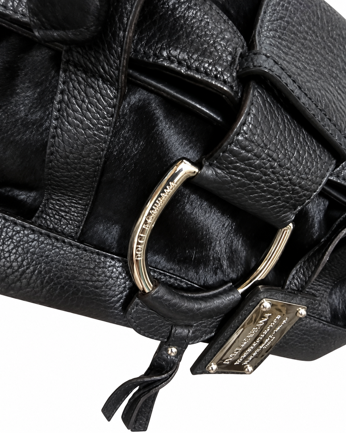 Dolce & Gabbana Vintage Pony Hair & Leather Shoulder Tote Bag – Black