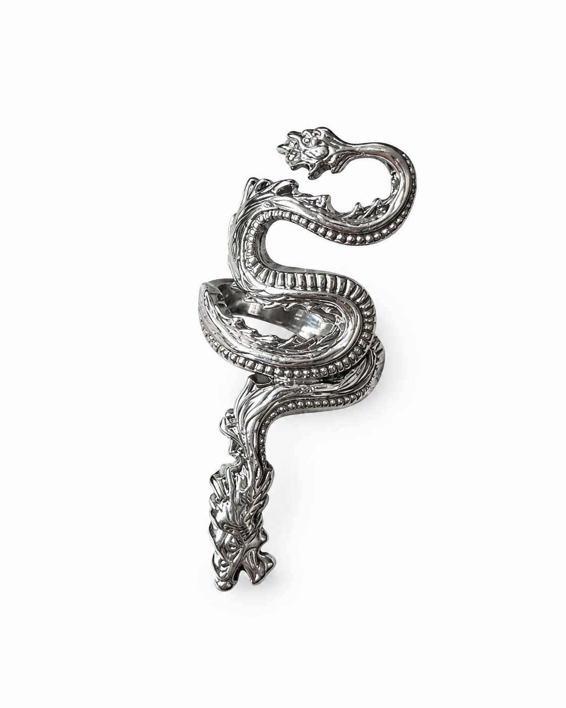 Creative Cake & Dragon Ring Set – 3-Piece Silver-Tone Statement Rings