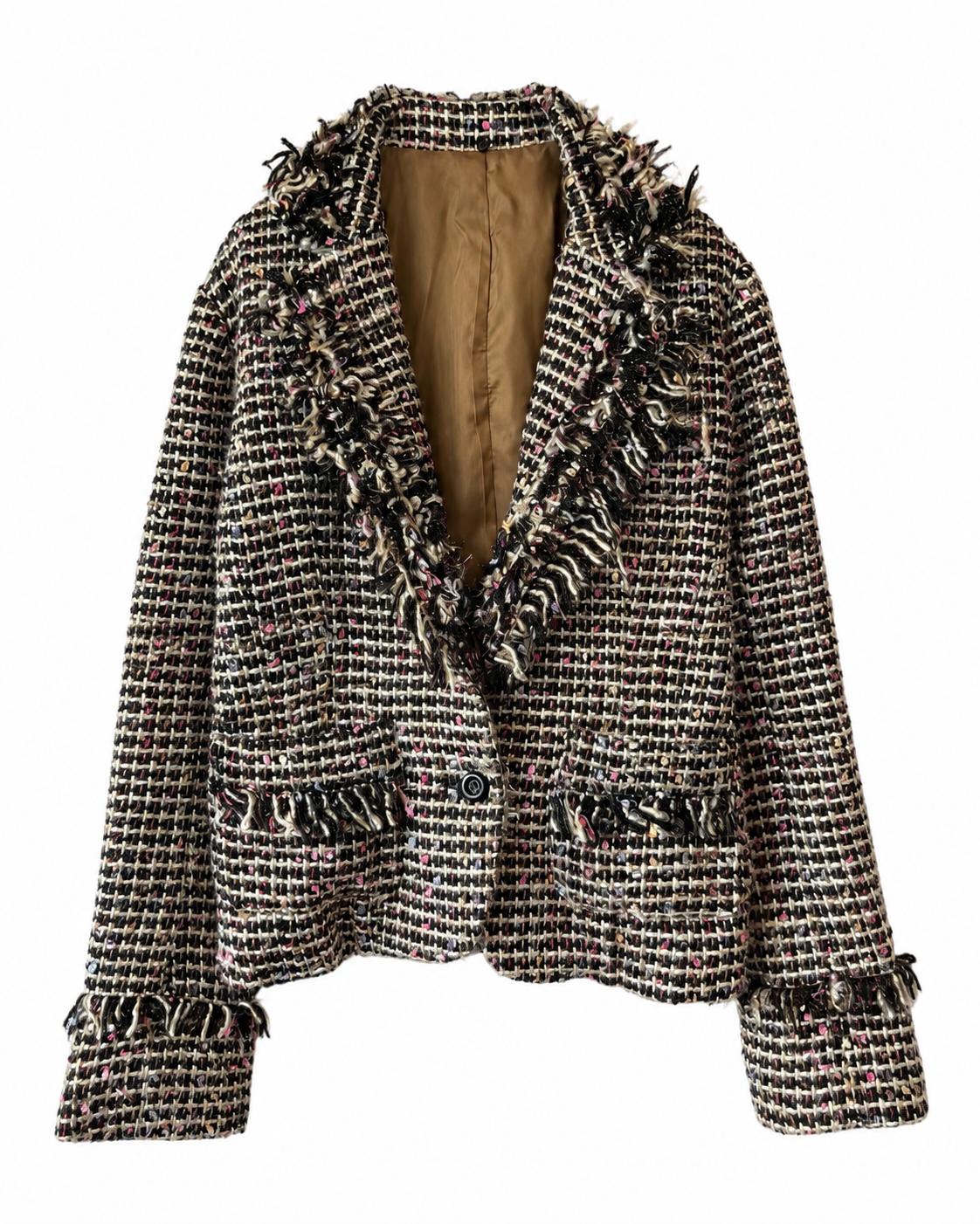 Vintage Textured Bouclé Fringe Trim Cropped Jacket