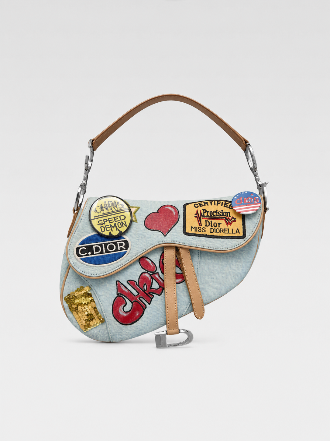 Christian Dior by John Galliano Racing Badge Embroidered Saddle Bag