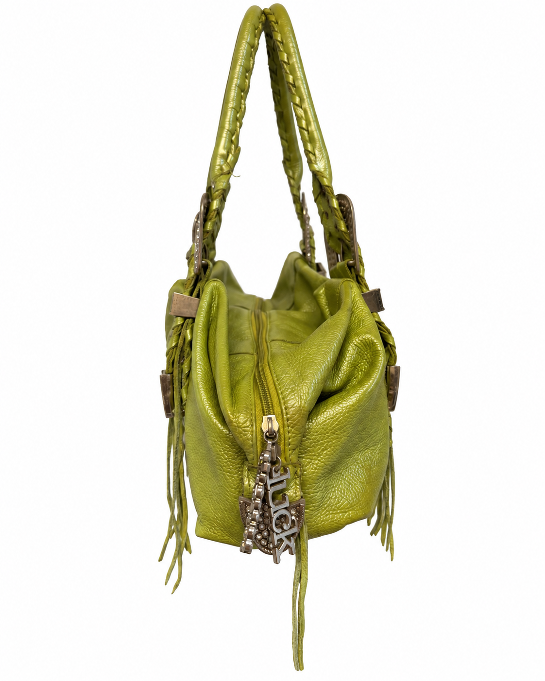 Charm & Luck Rare Y2K Studded Fringe Leather Shoulder Bag