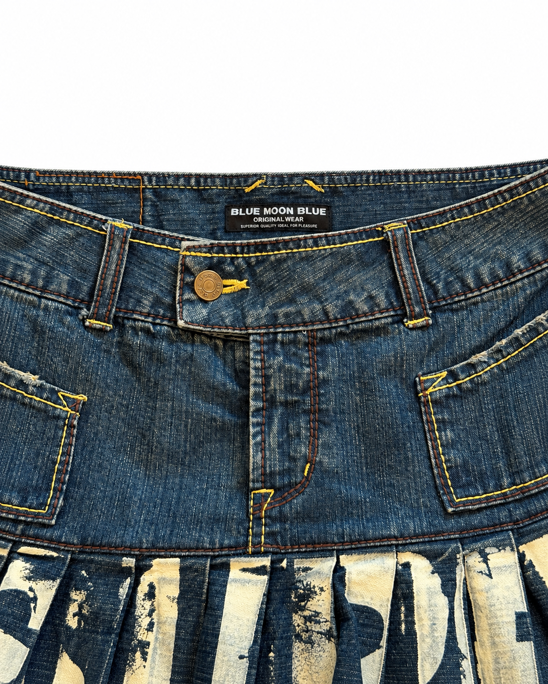 Blue Moon Blue Rare Y2K Printed Denim Pleated Mini Skirt
