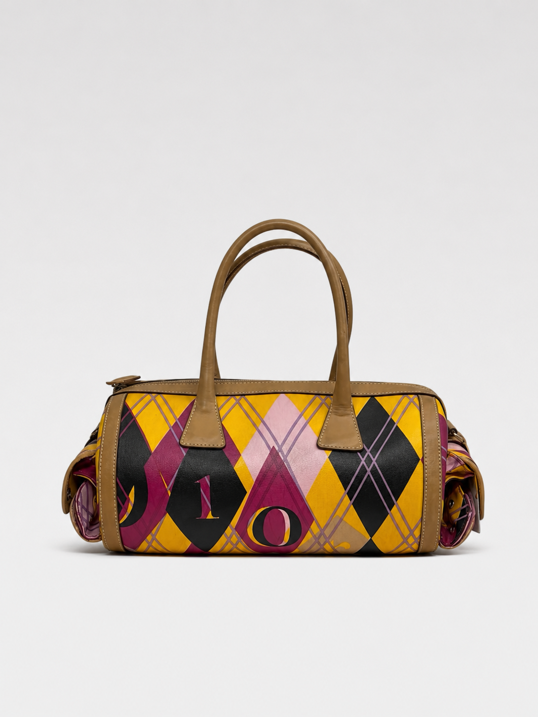 Christian Dior by John Galliano Colorblock Argyle Bowling Bag – Vintage Dior Boston Bag Multicolor Y2K Archive Crossbody