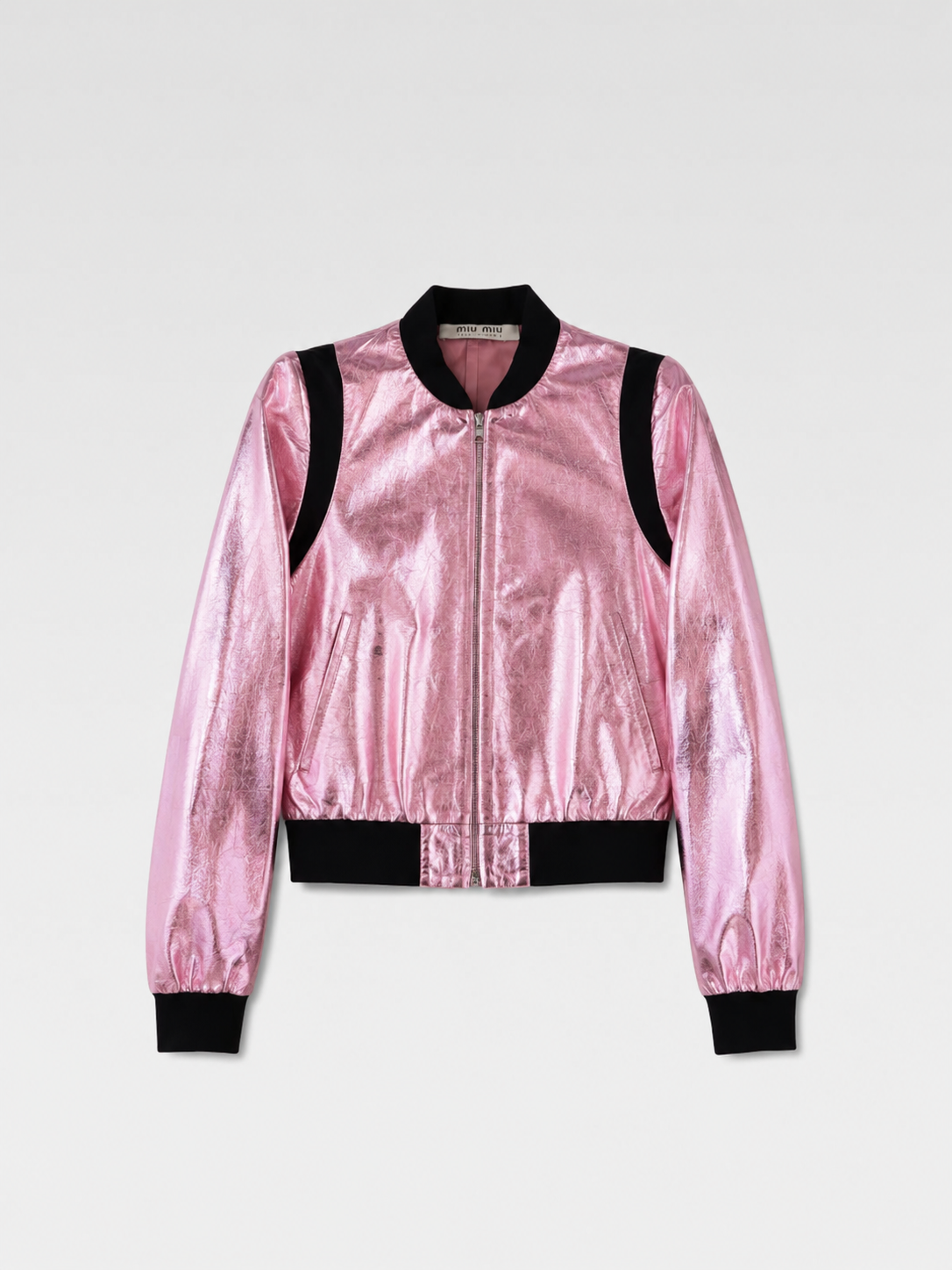 MIU MIU Metallic Pink Leather Bomber Jacket