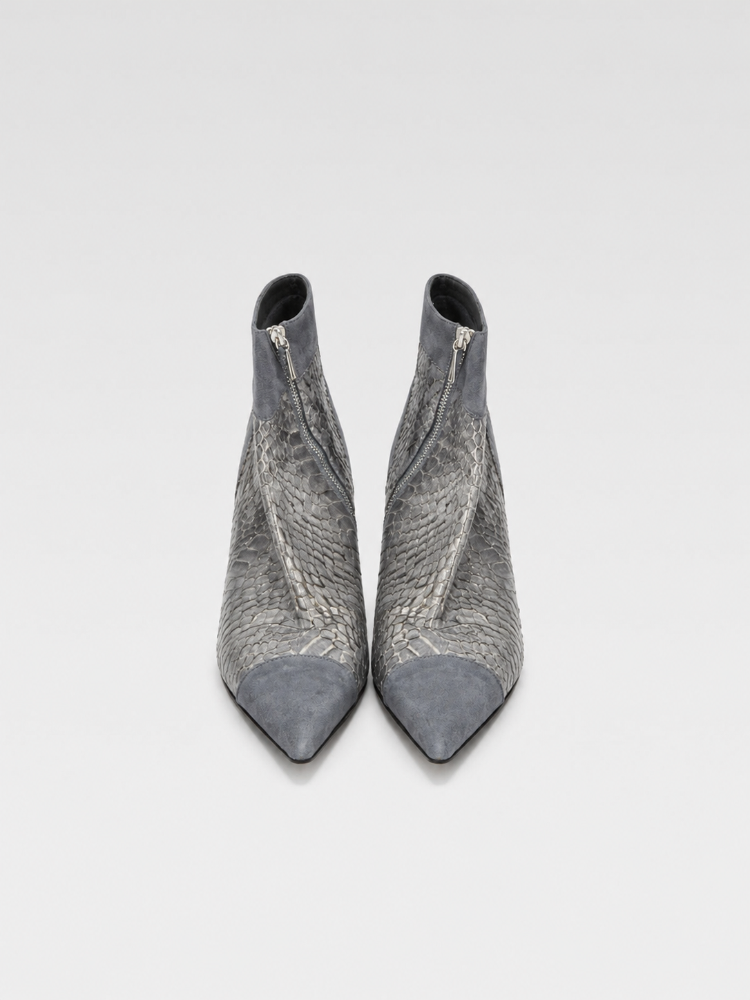 Dolce & Gabbana Misty Blue Snakeskin-Suede Kitten Heel Boots